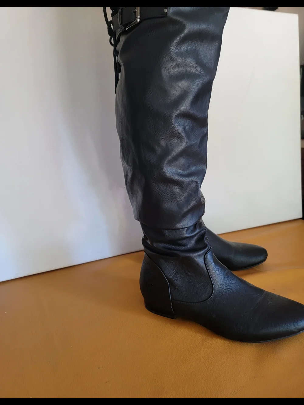 Tall Black Women's Buckle Knee-High Boots